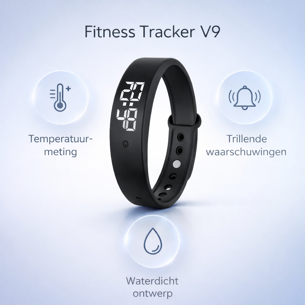 Fitness Tracker V9 | Waterdicht, unisex | Hartslag, slaap, temperatuur